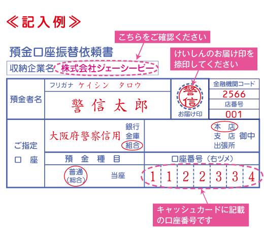 口座振替記入例